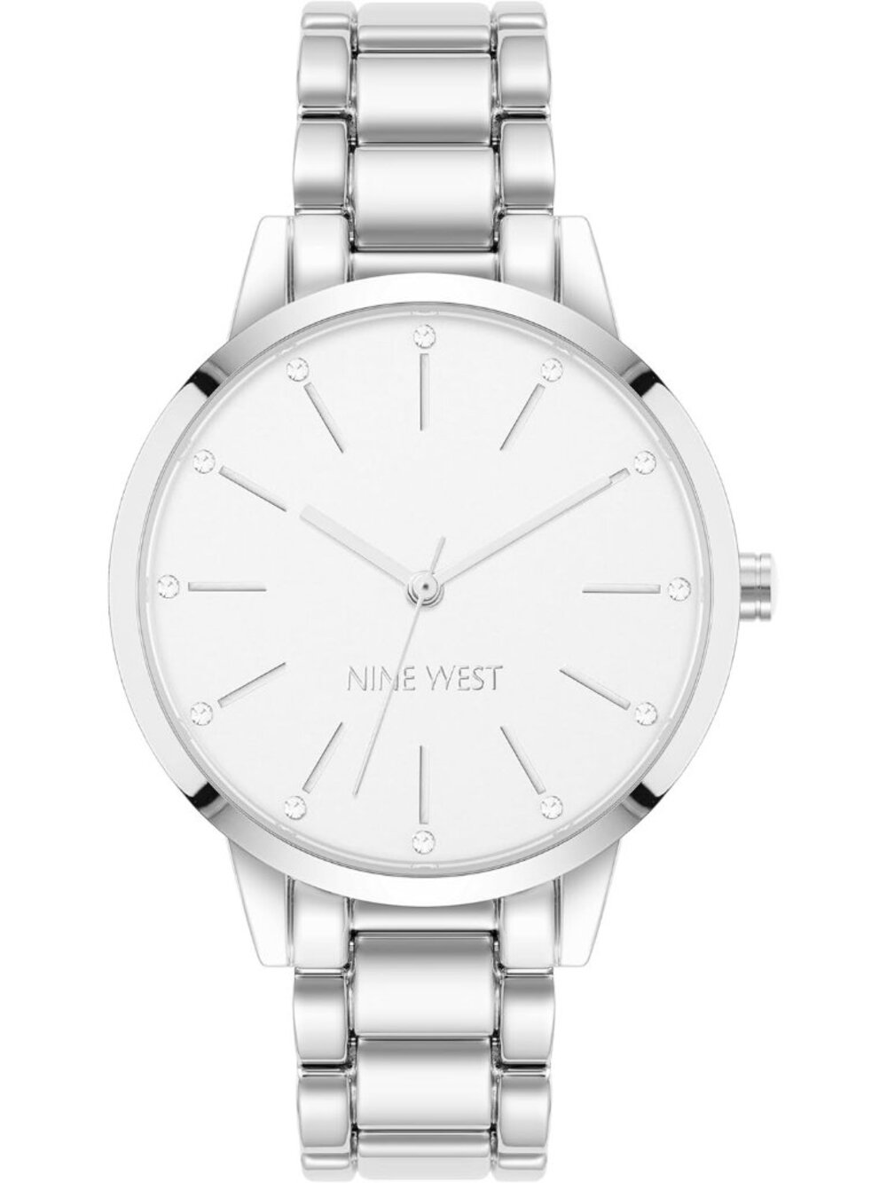Women's All Silver Analog Quartz Crystal Accented Bracelet Round Classic Watch